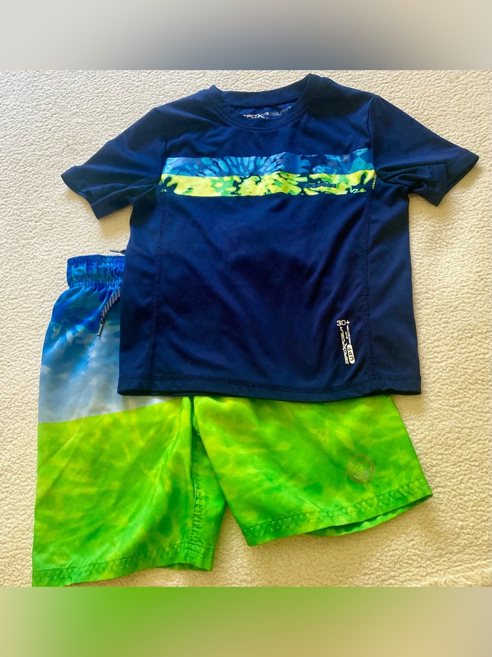 ZeroXposur Navy & Lime Kids Rashguard Swim Set Size 5/6